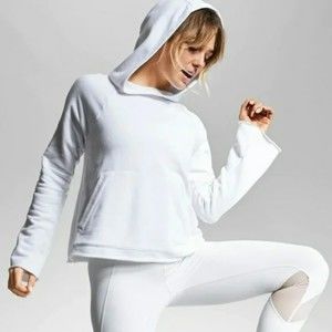 Athleta‎ white French Terry Pique Pullover hoodie Hooded workout Sweater size XS